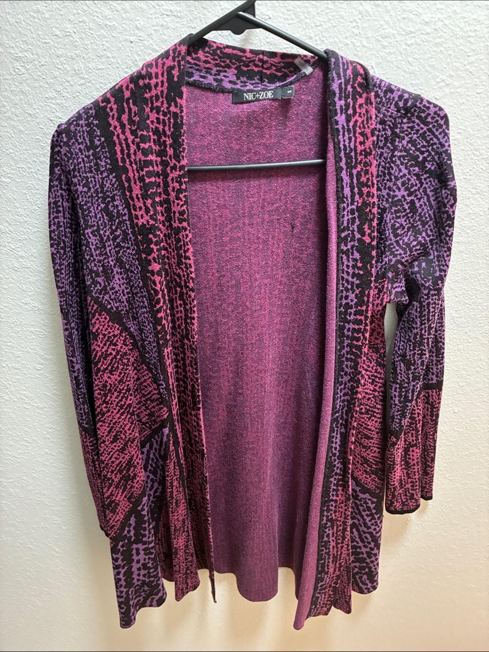 NIC+ZOE Pink and Purple Open-Front Patterned Cardigan